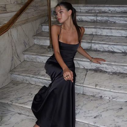 Stephanie Spaghetti Strap Backless Sexy Maxi Dress