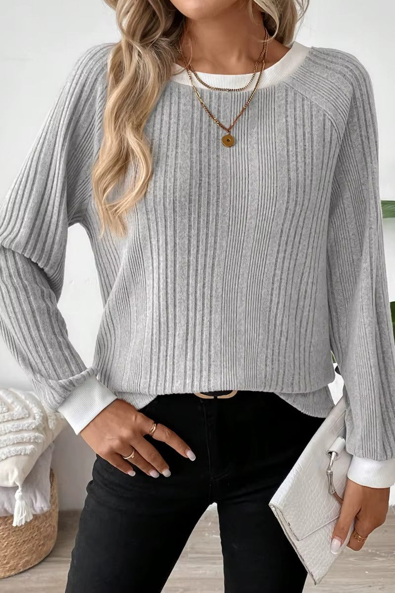 Women's Long Sleeve Knit Solid Color Ribbed Sweater