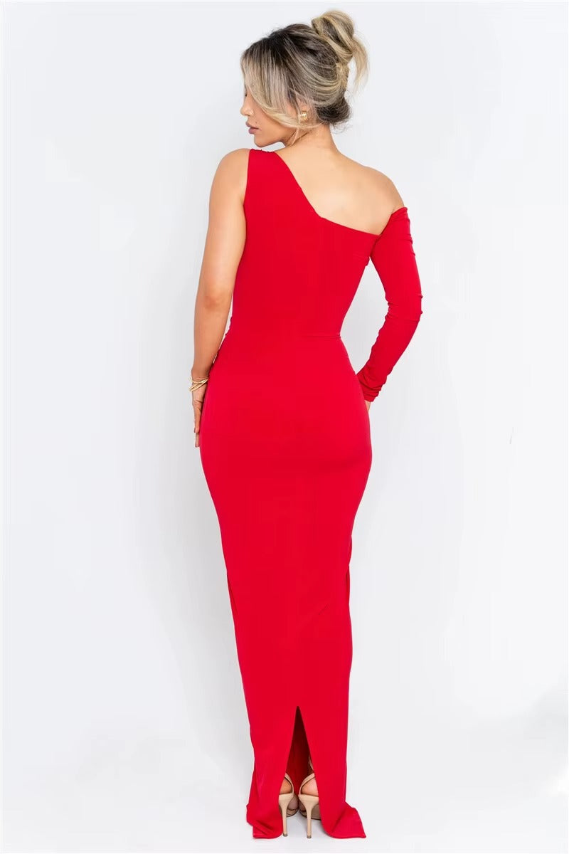 Marilyn Rose One Shoulder Backless Sexy Maxi Dress