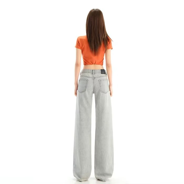 Y2K Low Rise Washed Jeans - Vintage Solid Trousers
