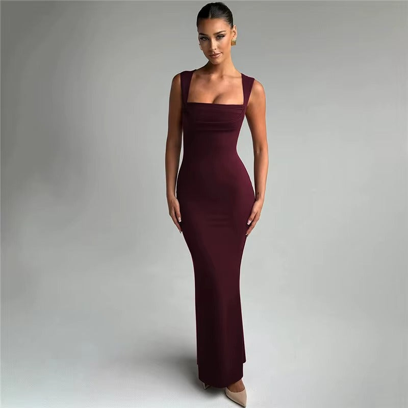 Judith Square Collar Sleeveless Sexy Maxi Dress