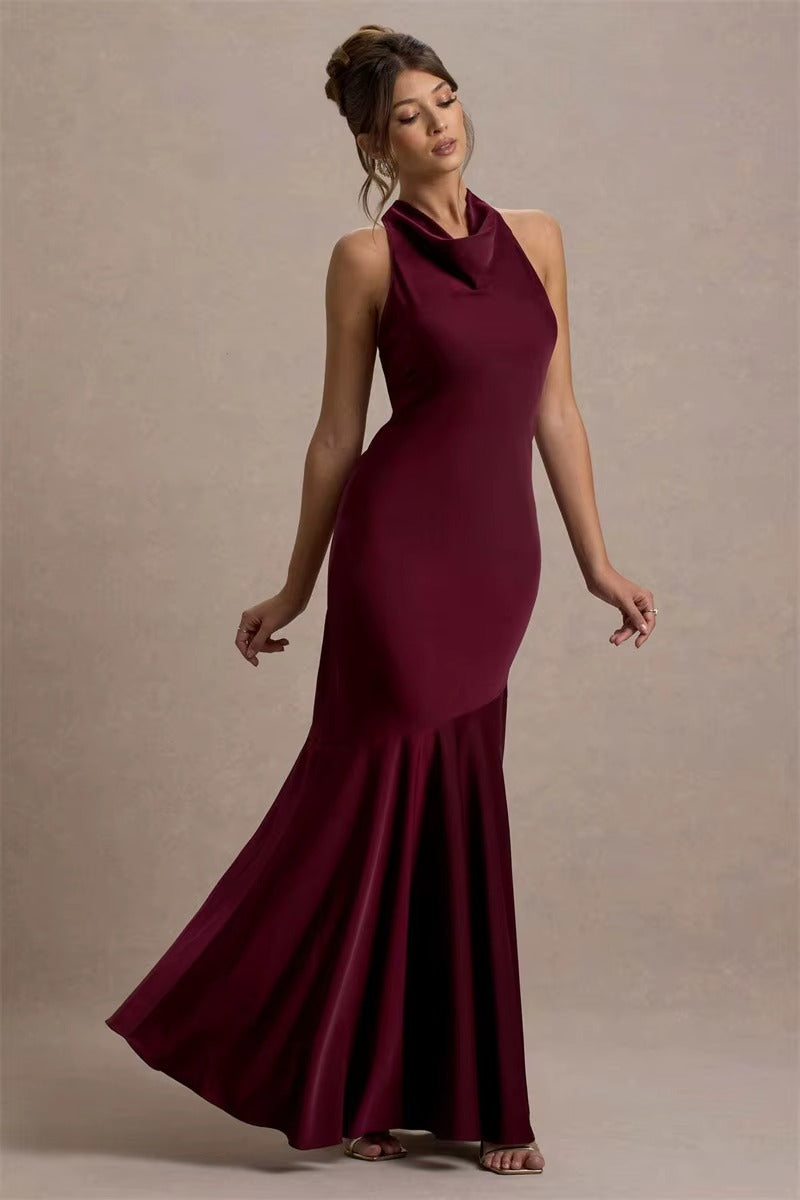 Satin Cowl Neck Sexy Maxi Dress
