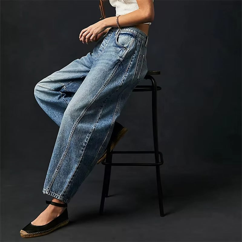 High-Stretch Mid-Rise Barrel Jeans for Women