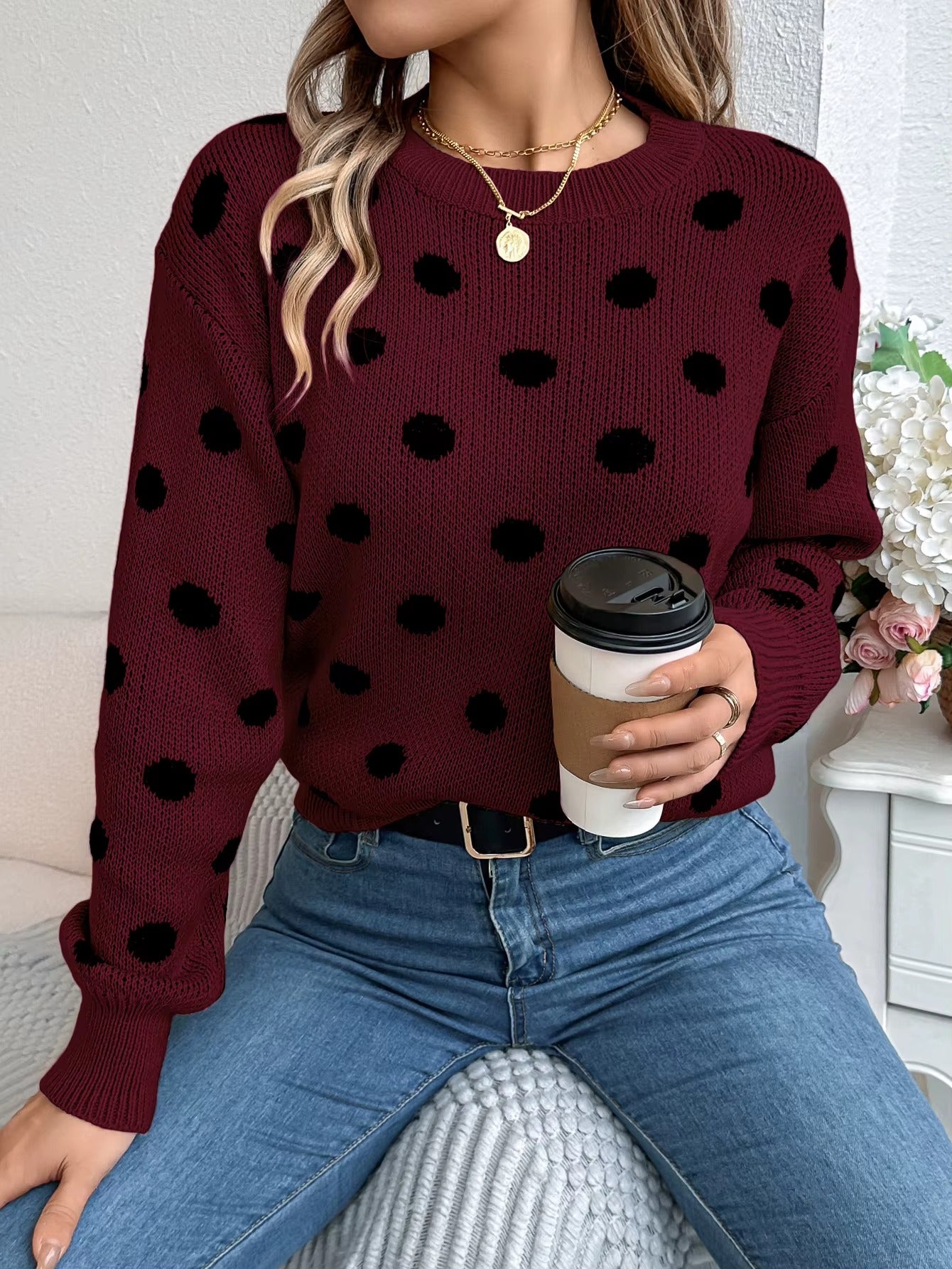 Cozy Casual Lantern Sleeve Round-Neck Pullover