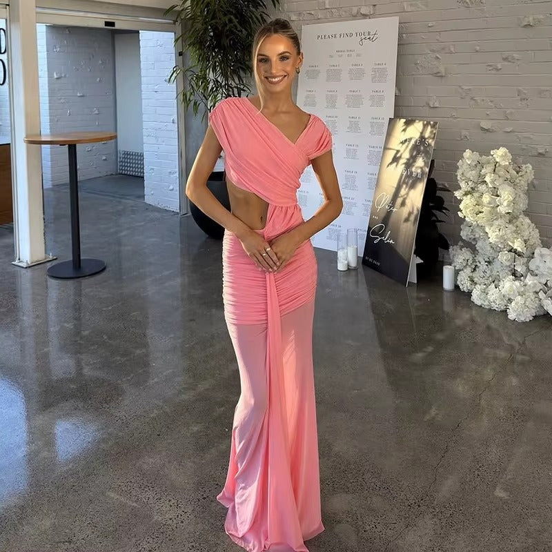 Arianna Pleated Patchwork Maxi Dress