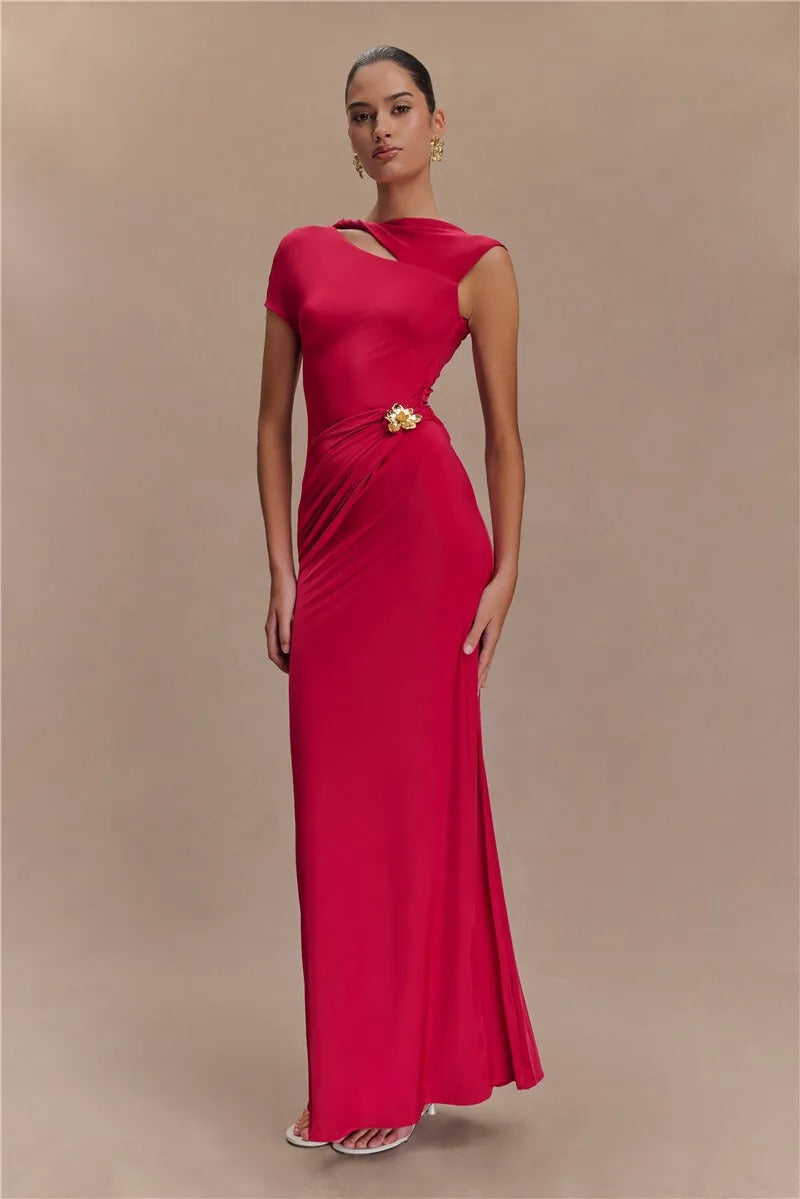 Alana Hollow Out Gold Clasp Sexy Maxi Dress
