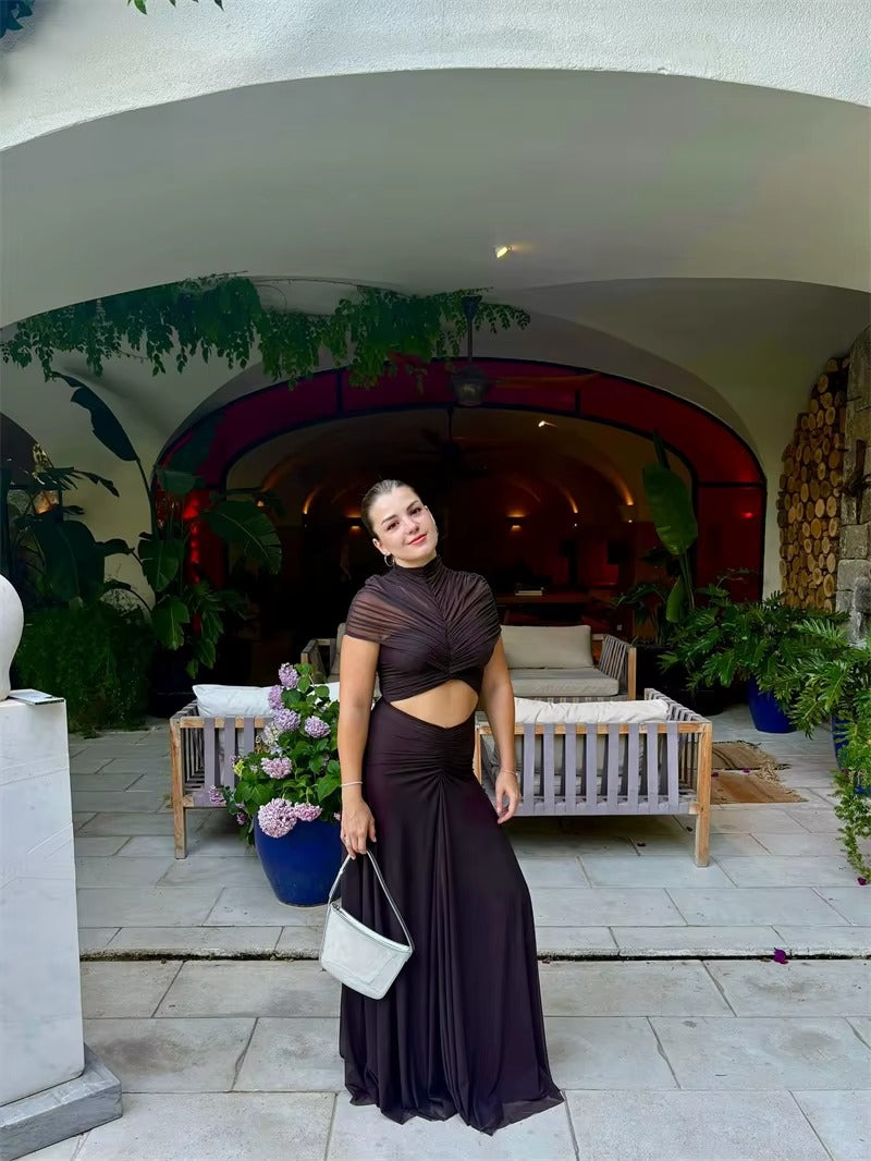 Hollow Out Short Sleeve Sexy Maxi Dress