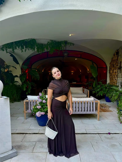 Hollow Out Short Sleeve Sexy Maxi Dress