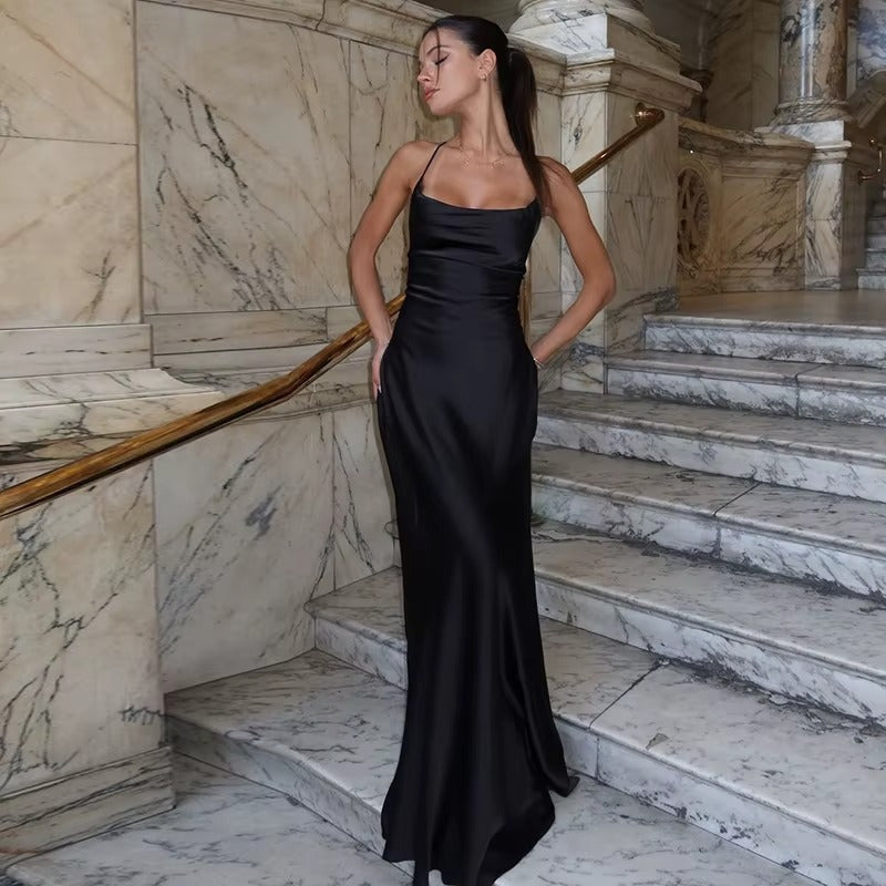 Stephanie Spaghetti Strap Backless Sexy Maxi Dress