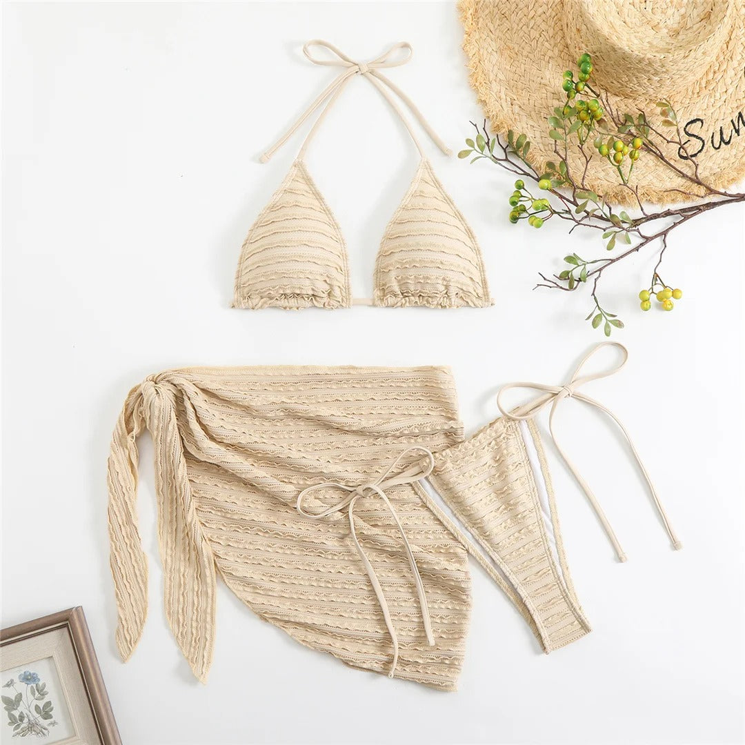 Priscilla With Sarong Halter Wrinkled Bikini