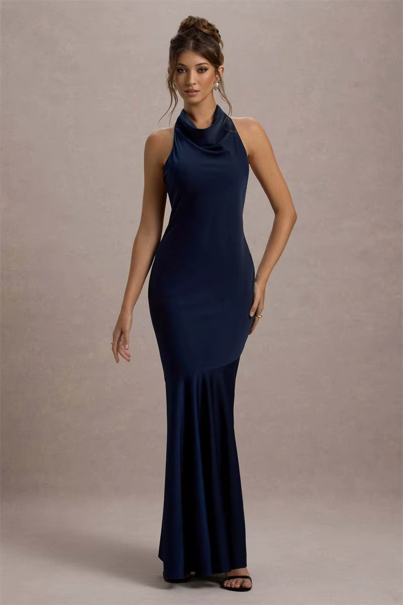 Satin Cowl Neck Sexy Maxi Dress