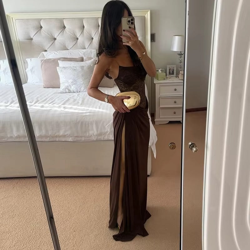 Joanna One Shoulder Lace See Through Sexy Maxi Dress