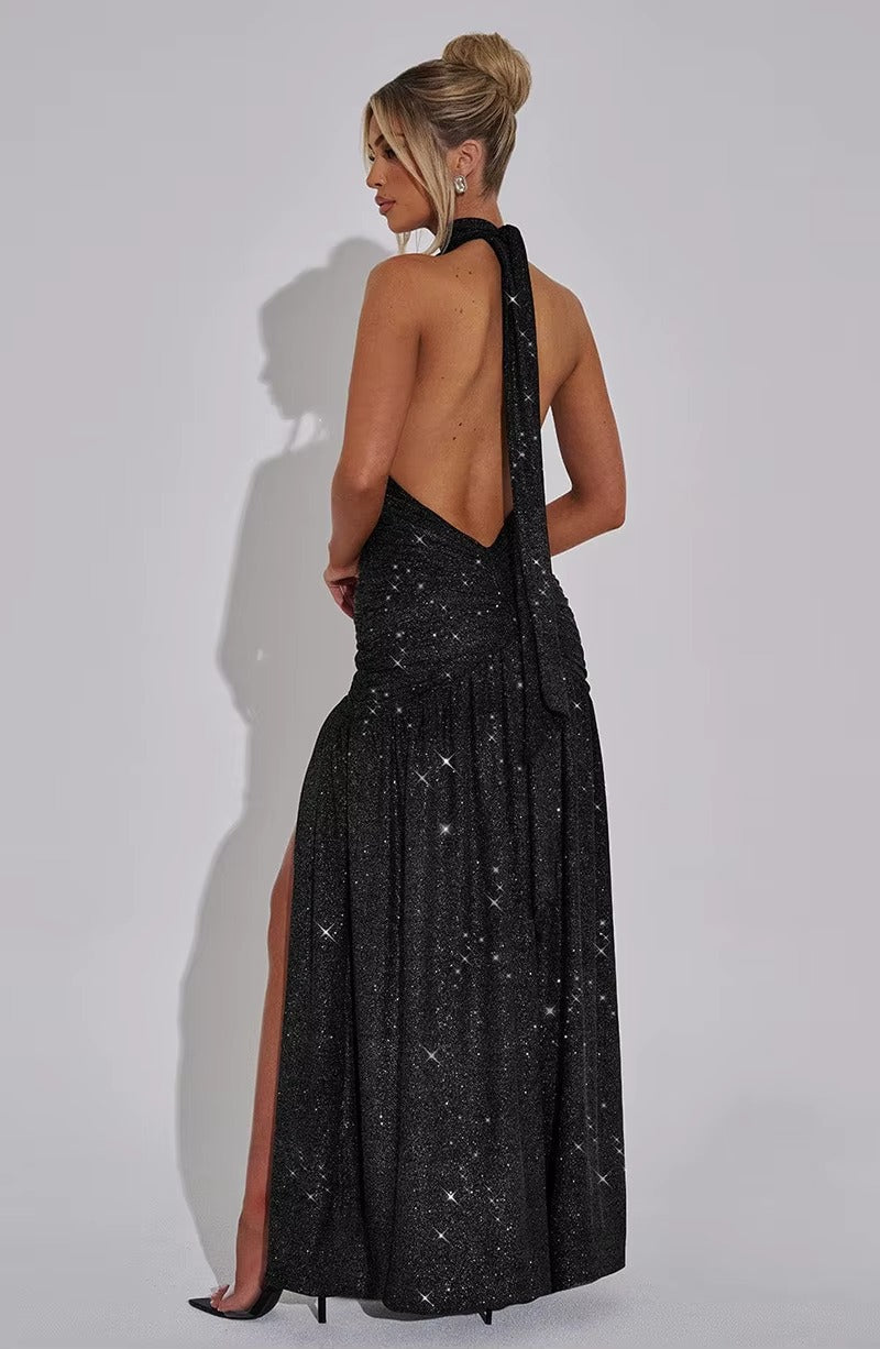Aimee Glitter Deep V Neck Sexy Maxi Dress