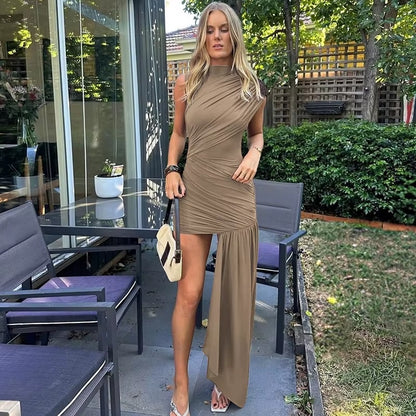 Judith Irregular Draped Ruched Sexy Mini Dress