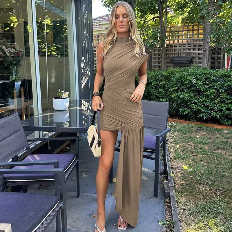 Judith Irregular Draped Ruched Sexy Mini Dress