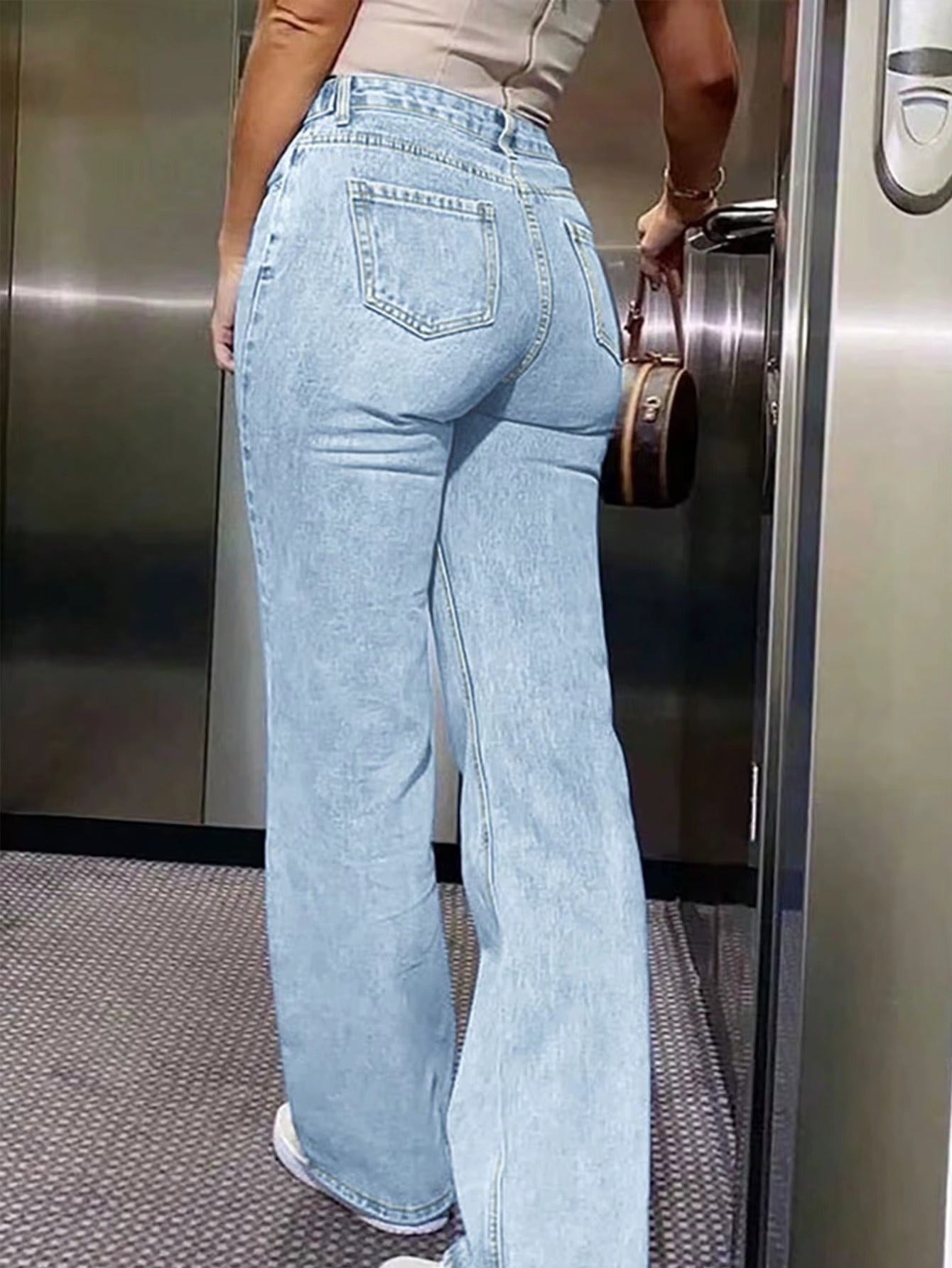 Street Style Washed Wide-Leg Jeans with Asymmetric Belt Decoration