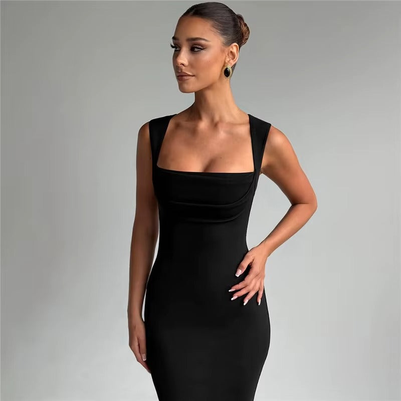 Judith Square Collar Sleeveless Sexy Maxi Dress