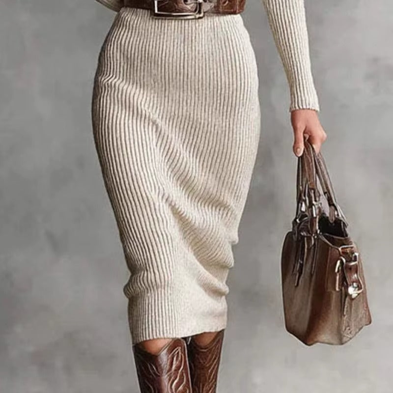 Women's Slim Turn-Down Collar Button Sweater Dress