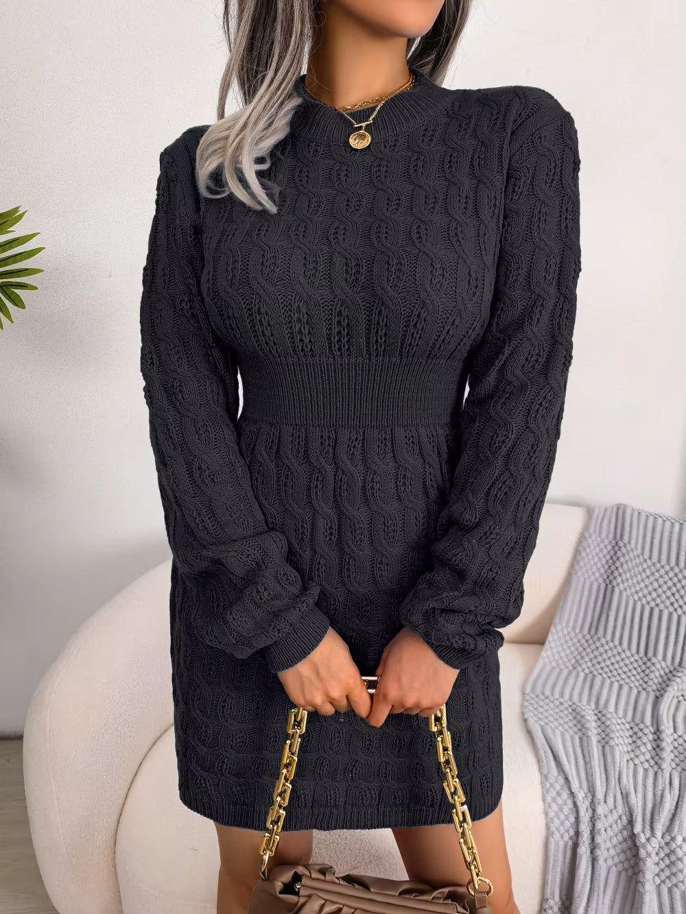 Women's Casual Long Sleeve Knitted Sweater Dress
