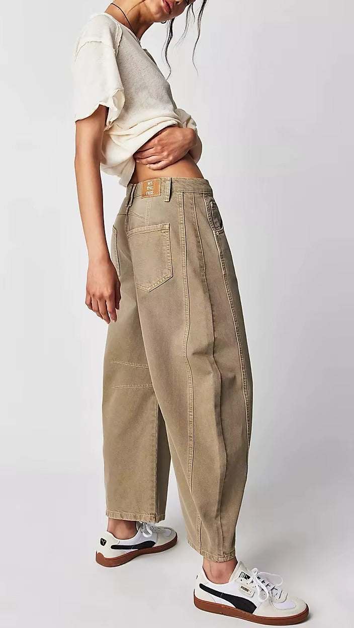 High-Stretch Mid-Rise Barrel Jeans for Women