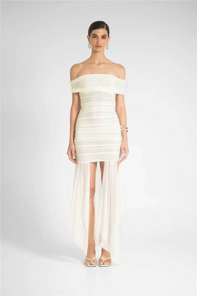 Kelly Mesh Off-shoulder Backless Sexy Maxi Dress