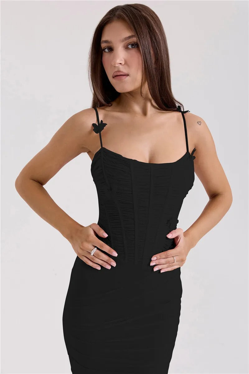 Camille Bow Spaghetti Strap Sexy Maxi Dress