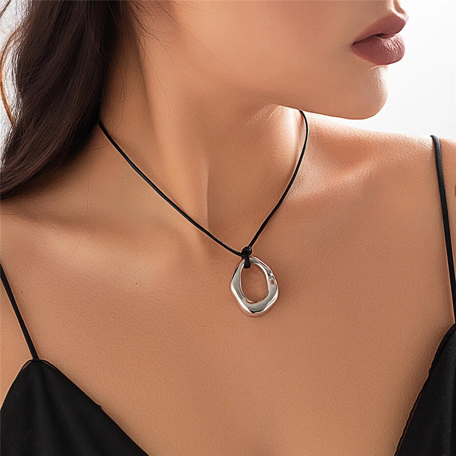 Regina Vintage Black Leather Braid Wax Cord Chain Necklace