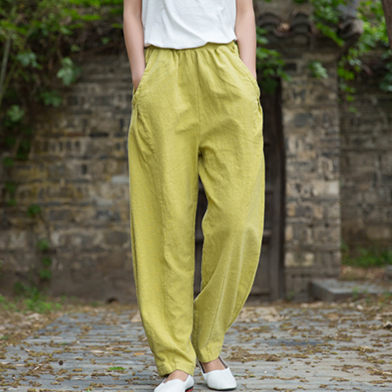 Tina Velvet Linen Women High Waist Pants