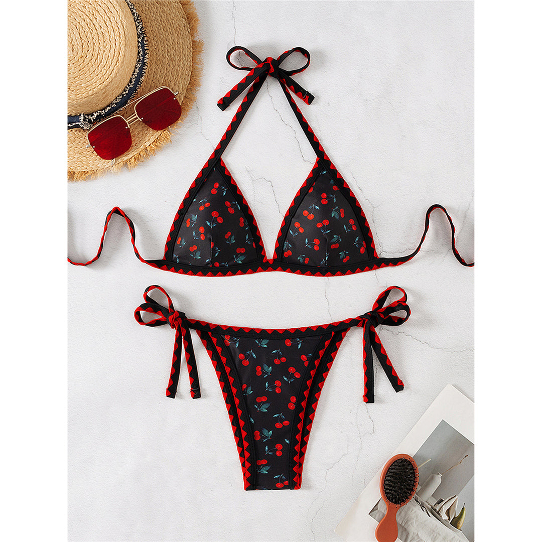 Mandy Cherry Printed Halter Strappy Bikini