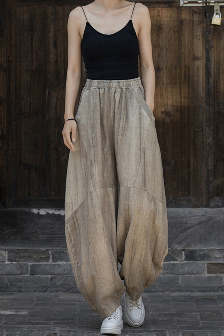 Shannon Woman Cotton Linen Baggy Cargo Pants
