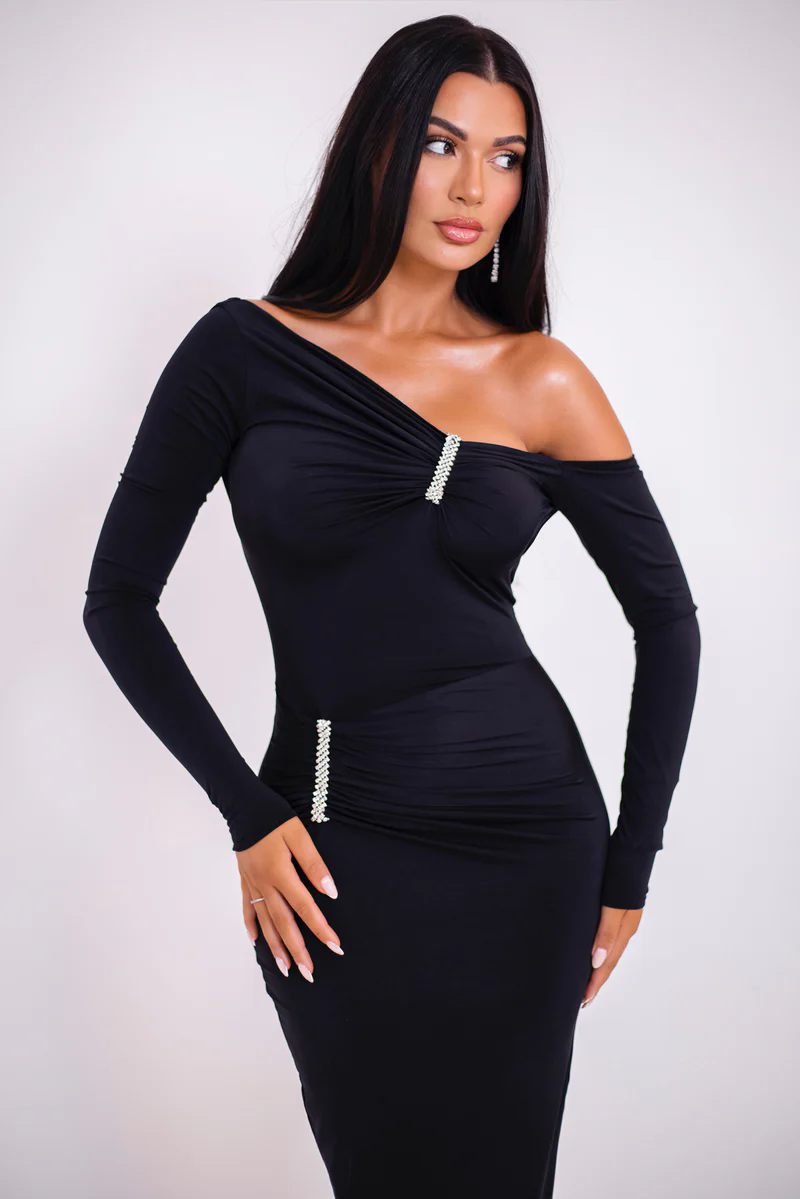 Peggy Diagonal Collar Long Sleeve Sexy Maxi Dress