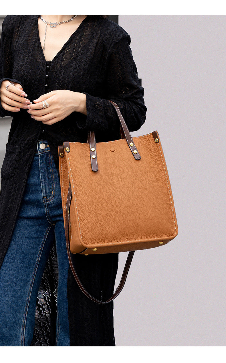 Jane Genuine Leather Vertical Tote Handbag