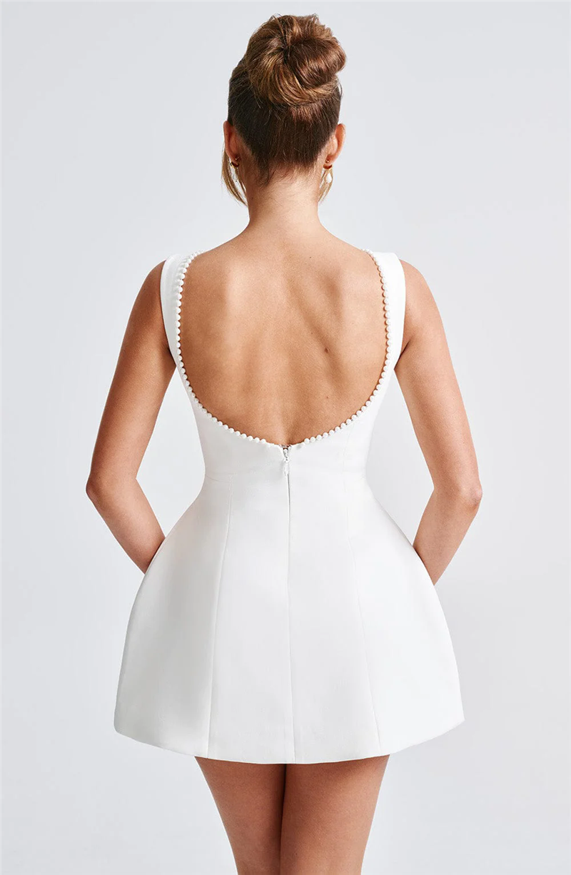 Chantal Pearl Bow Backless Sexy Mini Dress