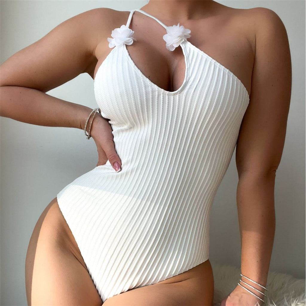 Gloria 3D Flowers Cut Out One Shoulder Monokini
