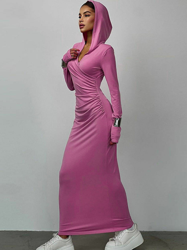 Eva V Neck Hooded Maxi Dress