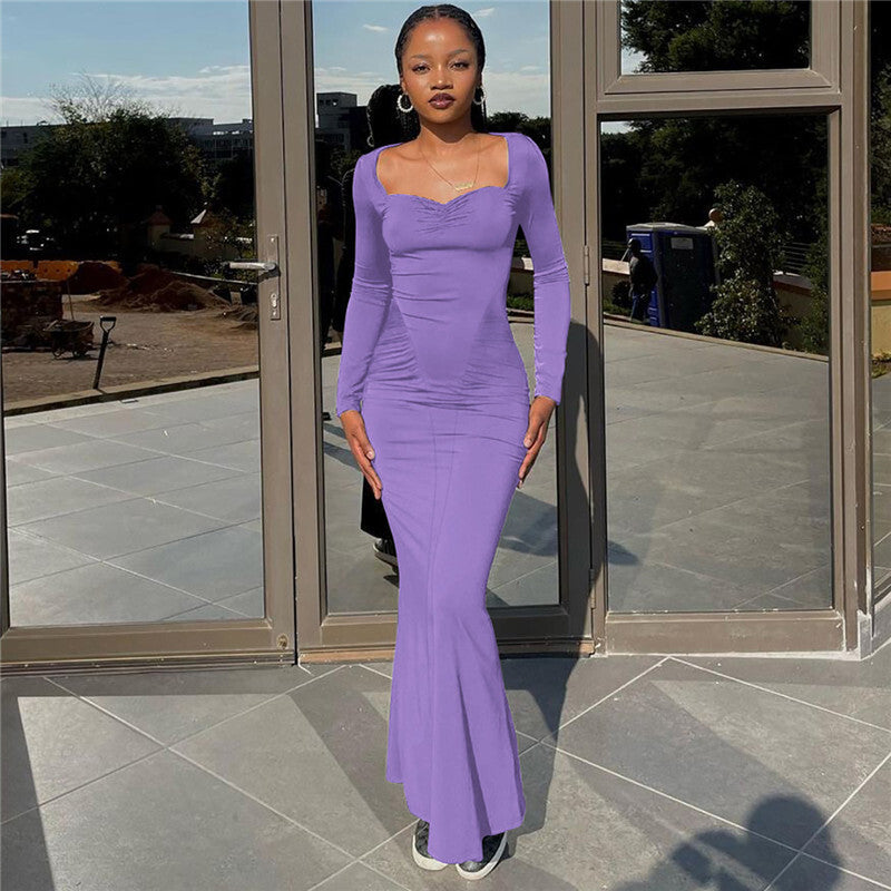 Pamela Square Collar Long Sleeve Sexy Long Dress