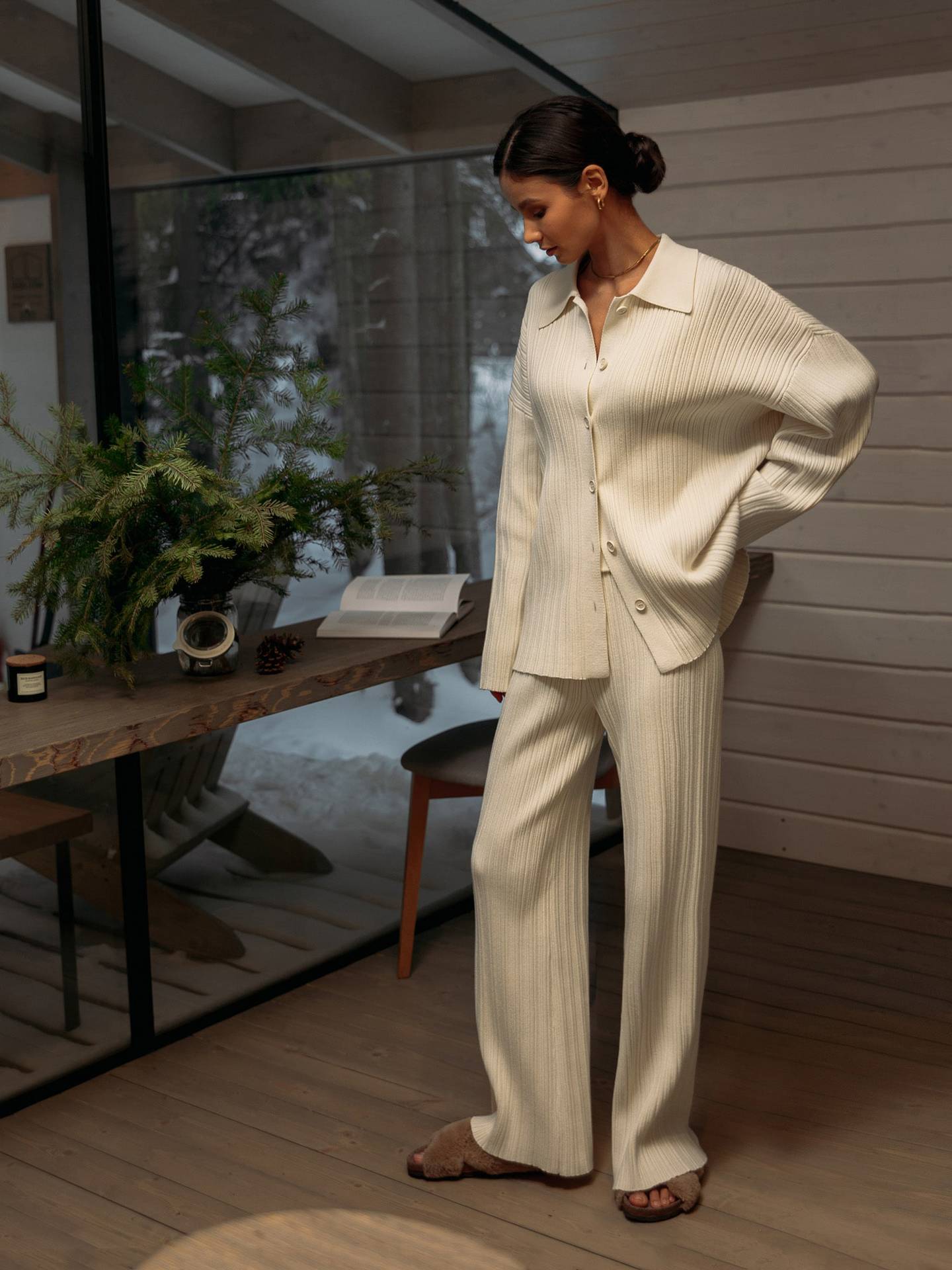 Marie 2 Piece Knitted Women Sweater and High Wide Leg Pant Suit
