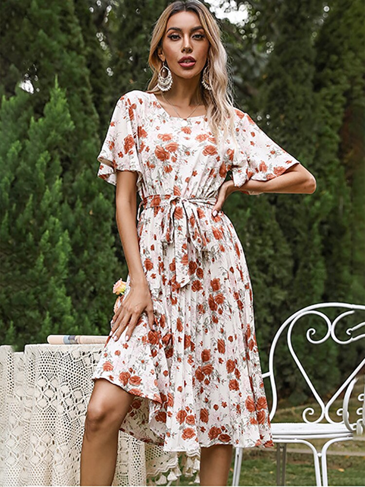 Margaret Floral Ruffle Sleeve Midi Dress