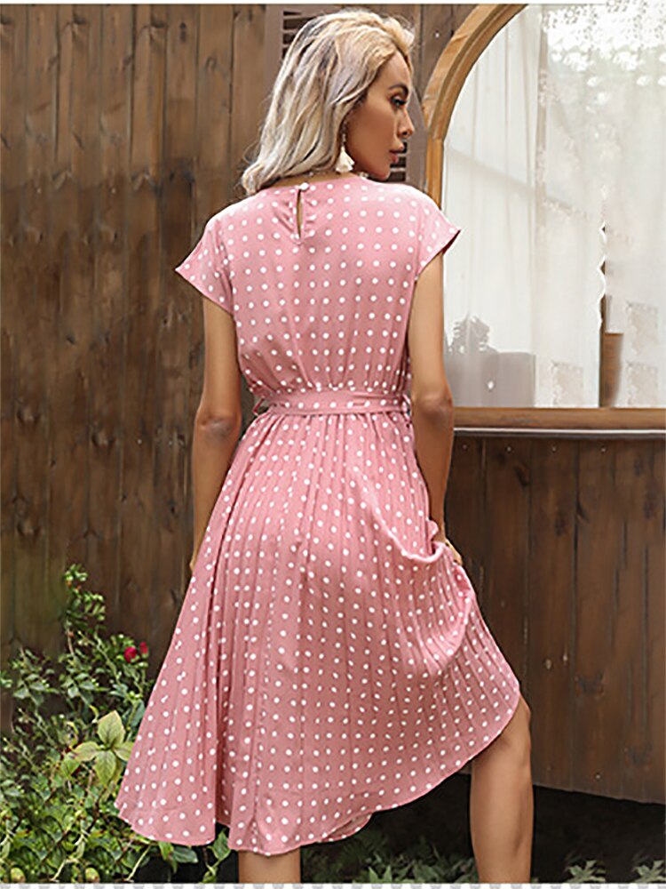 Jessie Summer Polka Dot Short Sleeve Midi Dress