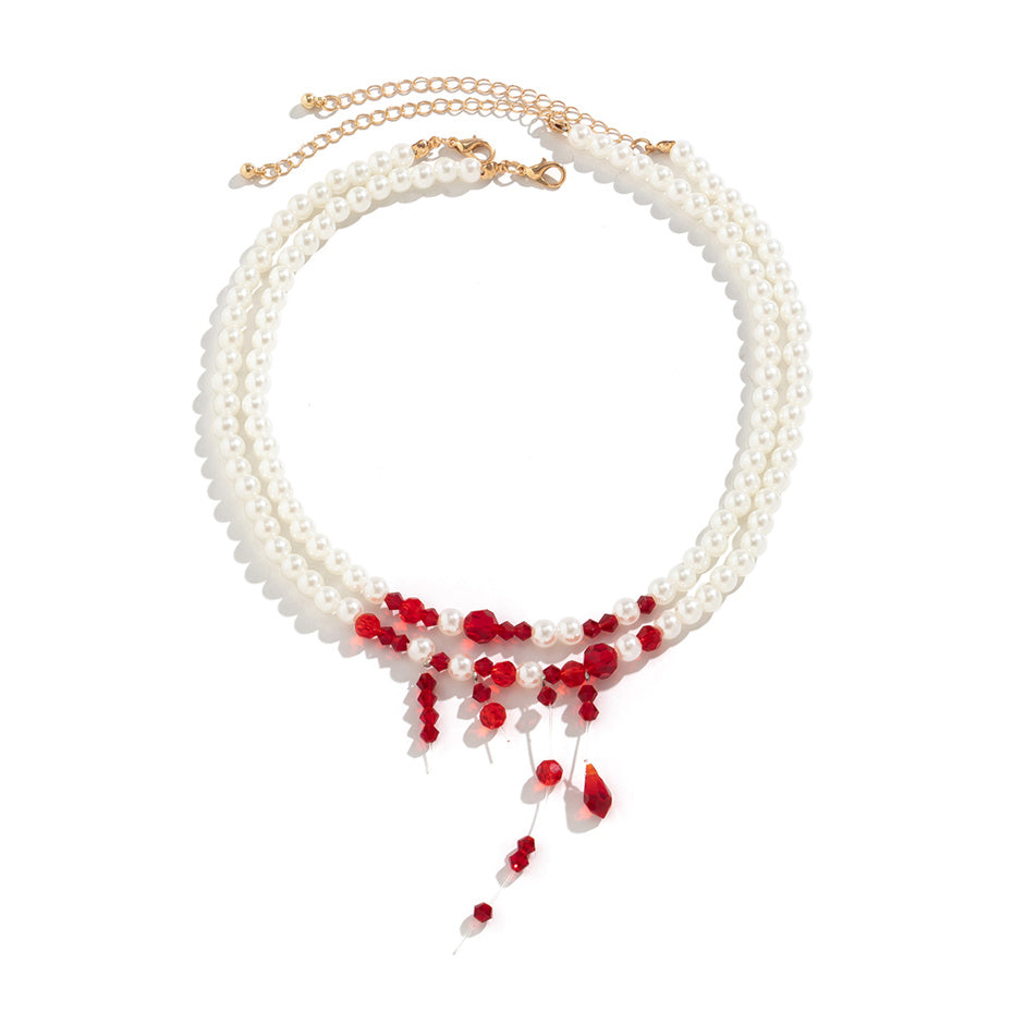 Marilyn Vintage Red Blood Pearl Chain Necklace