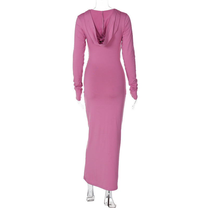 Eva V Neck Hooded Maxi Dress