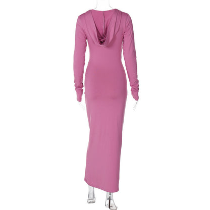 Eva V Neck Hooded Maxi Dress