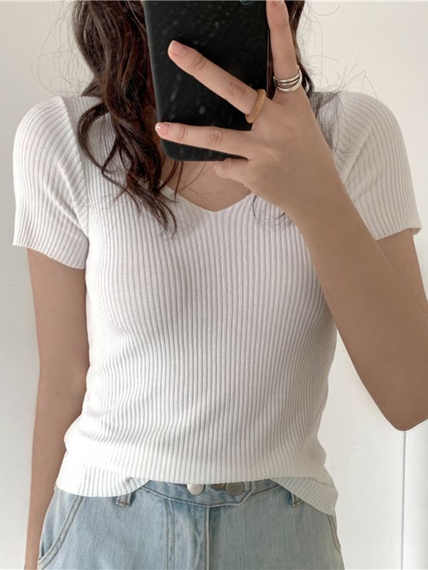 Tammy V-neck Solid Thin Women Sweater