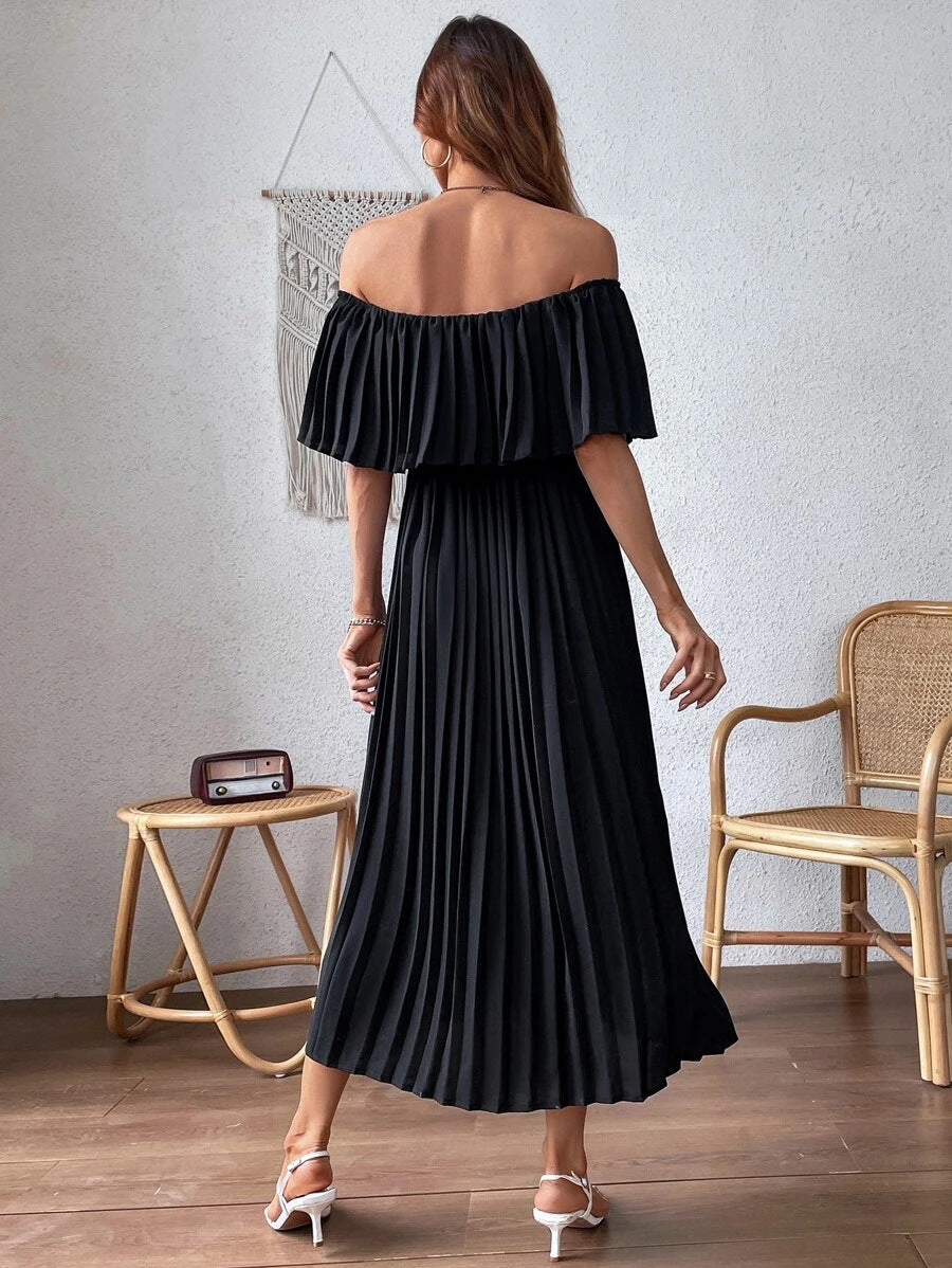 Pleated Backless Off Shoulder Long Dress