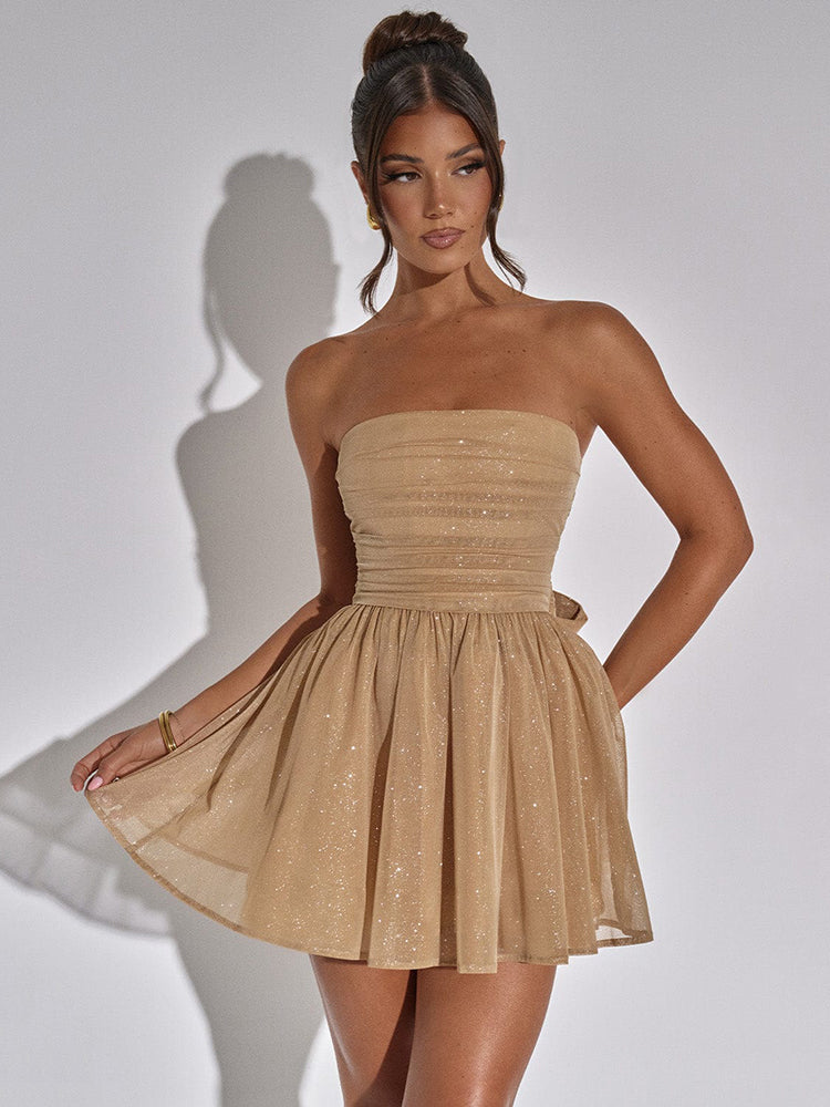 Erika Mesh Strapless Sparkle Sexy Mini Dress