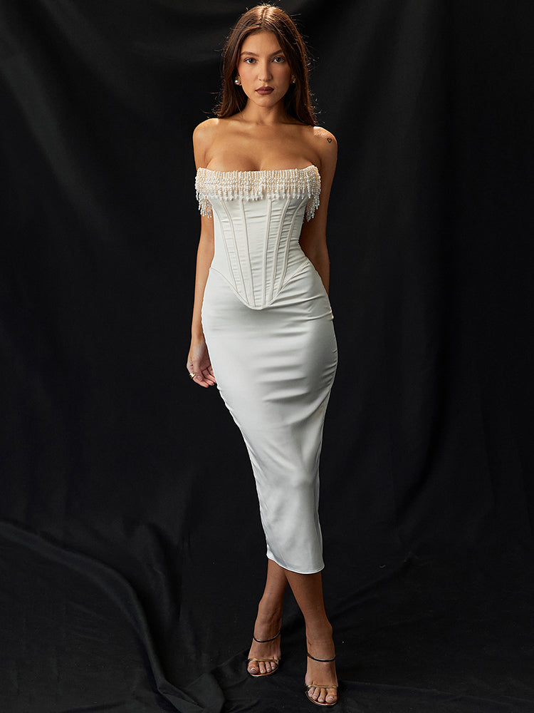 Whitney Pearl Tassel Sexy Midi Dress