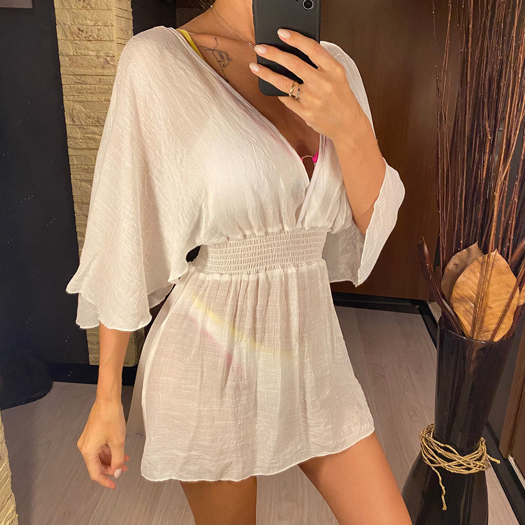 Natalie Deep V Neck Long Sleeve Backless Mini Dress