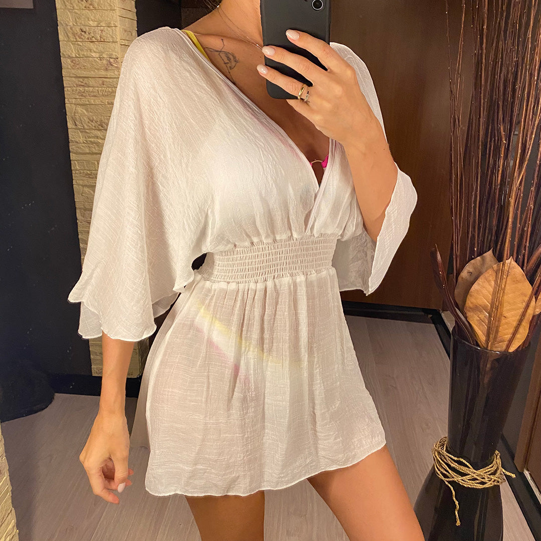 Natalie Deep V Neck Long Sleeve Backless Mini Dress
