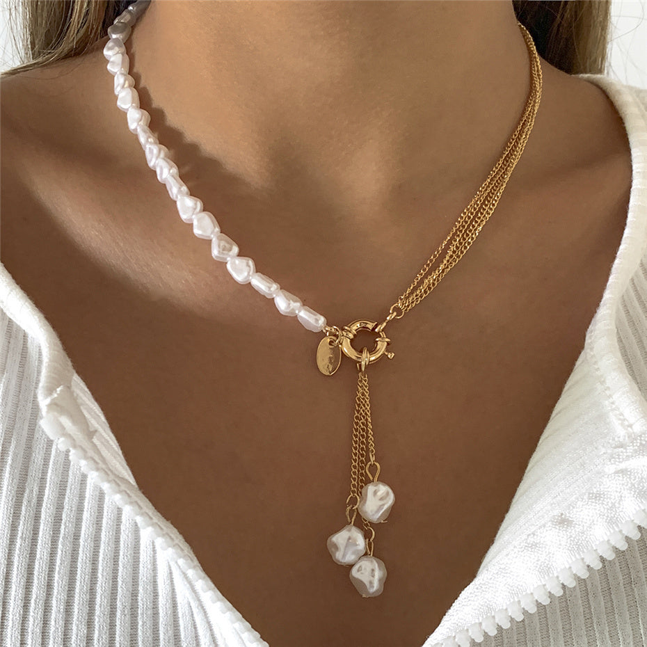 Jade Kpop Irregular Pearl Pendant Necklace