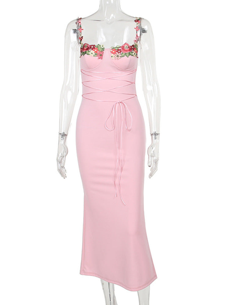 Joanna Spaghetti Strap Print Patchwork Maxi Dress